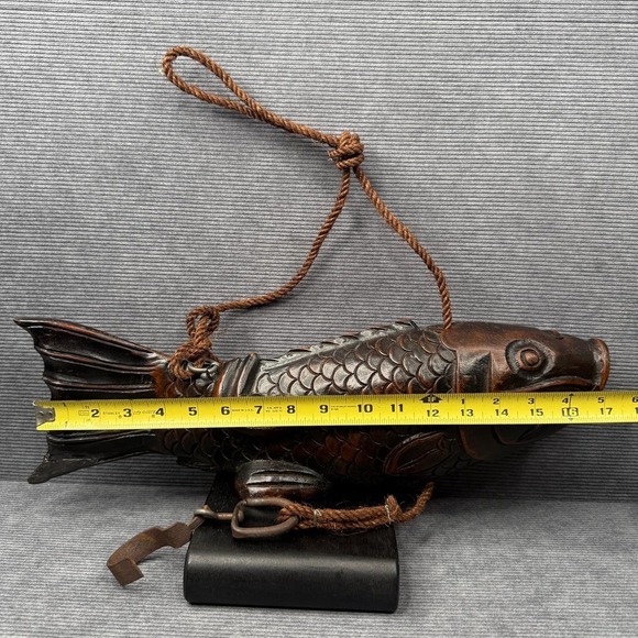 Antique Japanese Jizai Kagi Hand Carved Wooden Koi Fish Irori Kettle Hook 17" - Picture 8 of 11